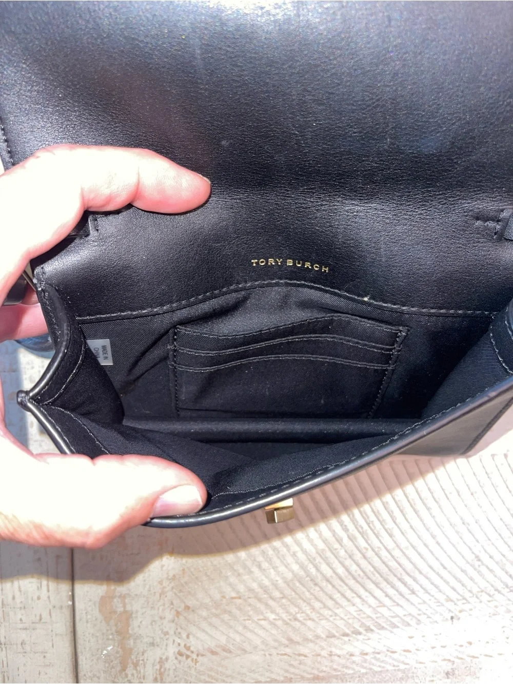 Tory Burch Black Quilted Leather Crossbody with Gold Logo